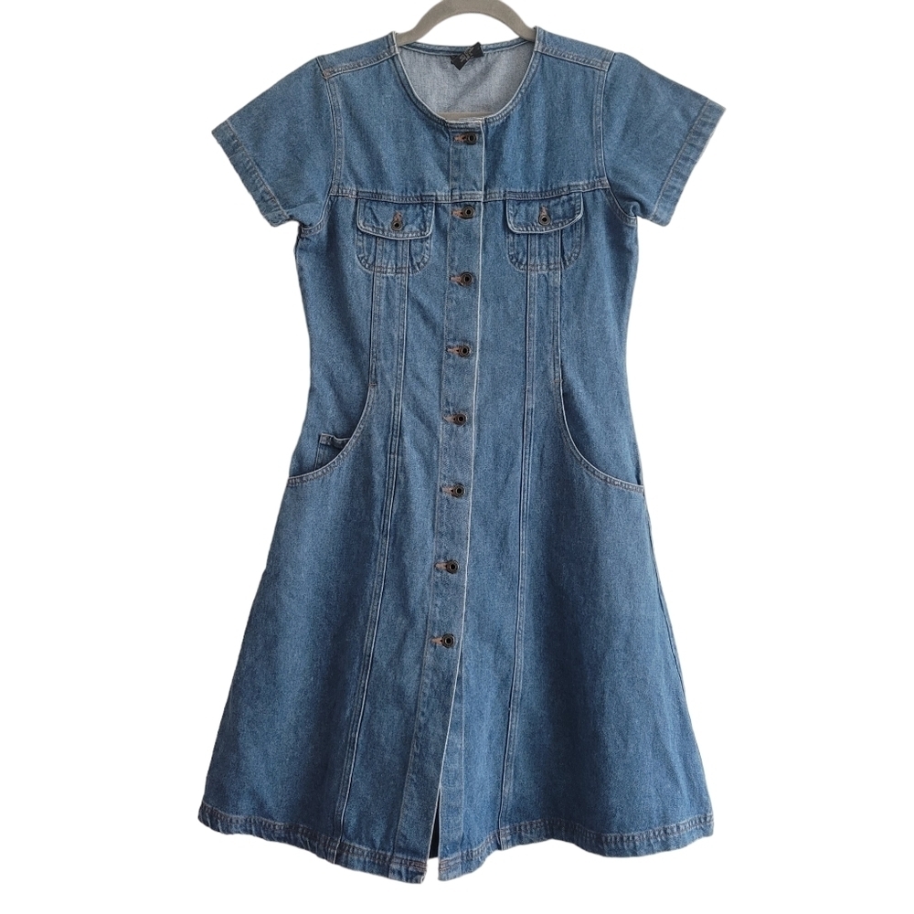 VTG Rough Diamond Girls 14 Denim Fit & Flare Dress Pockets Y2K